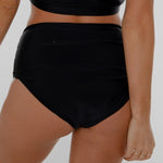 Black/Black & White Stripe Reversible Mid Rise Swim Bottoms