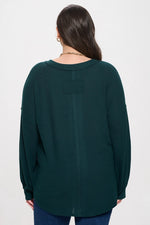 Plus V-Neck Half Button Long Sleeve Top