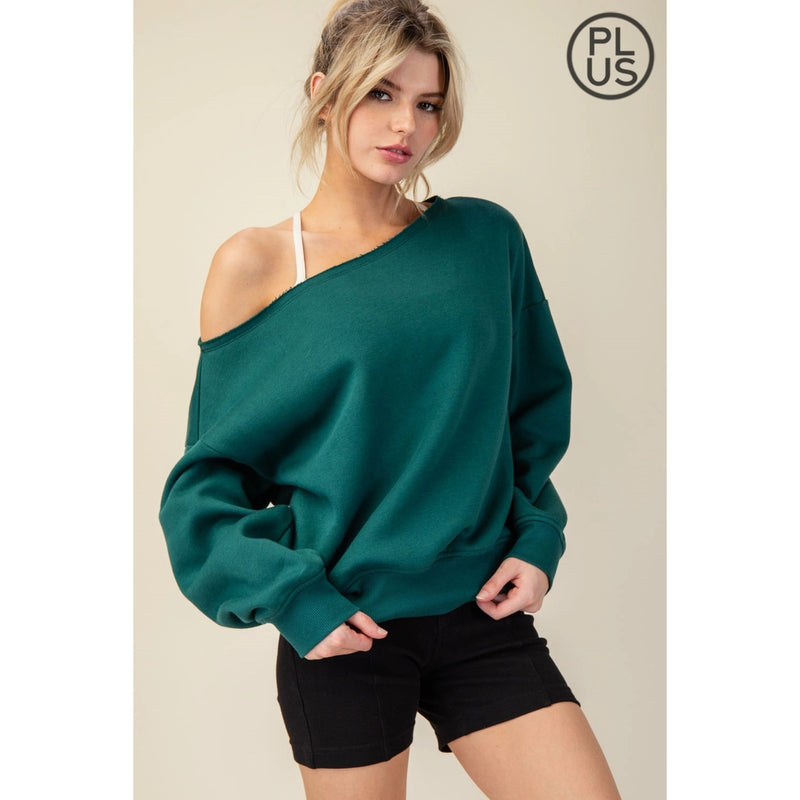 Plus Size French Terry Fleece Off Shoulder Top