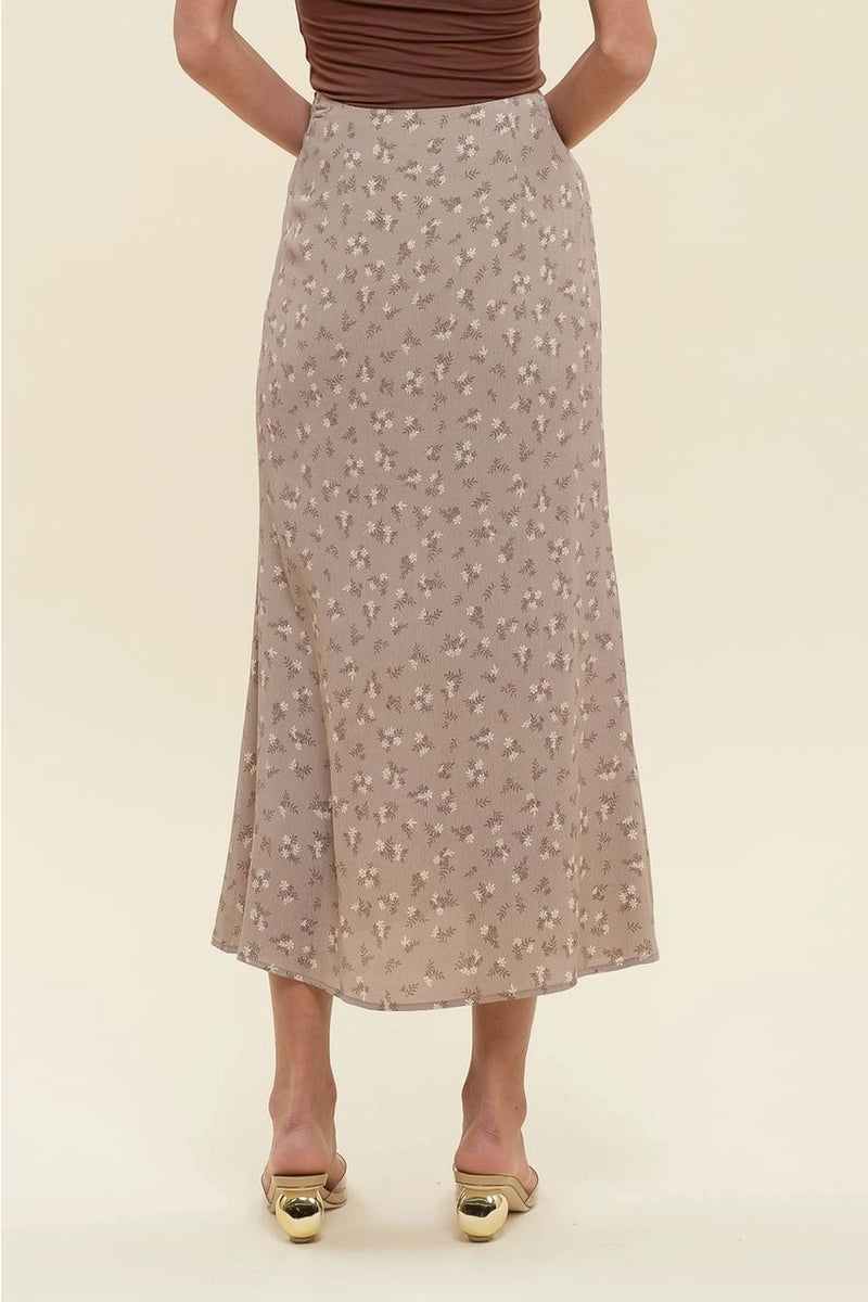 Floral Button Front Split Hem Midi Skirt