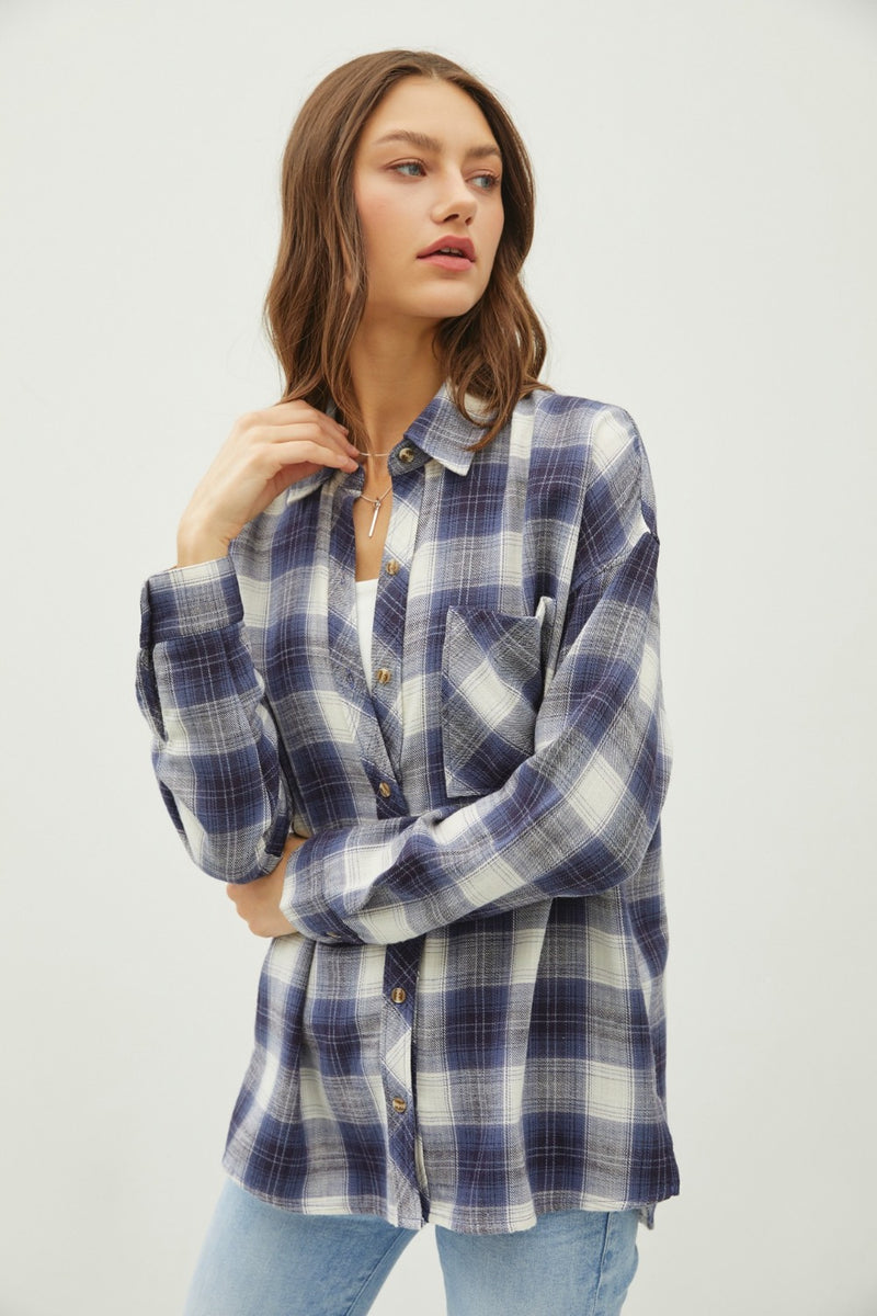 Plaid Flannel Button Down Shirt with Chest Pocket