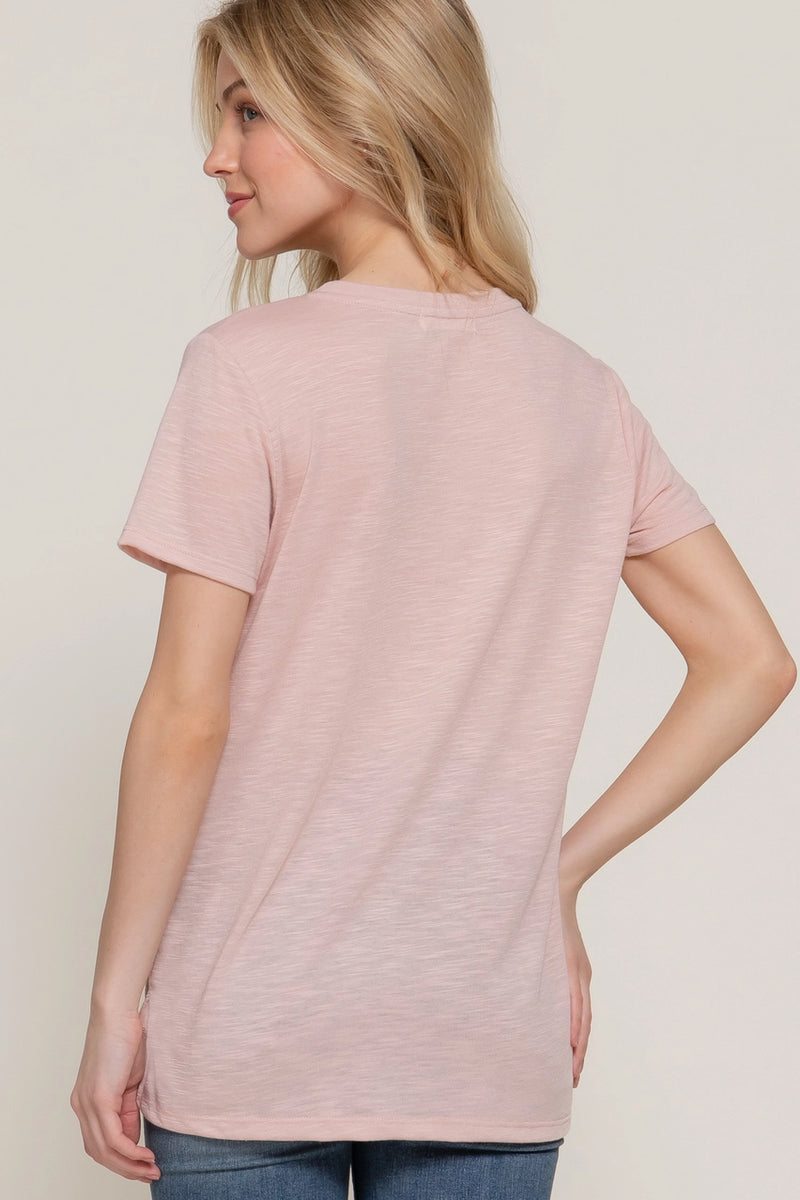 Short Sleeve Round Neck with Pocket Slub Knit Tee