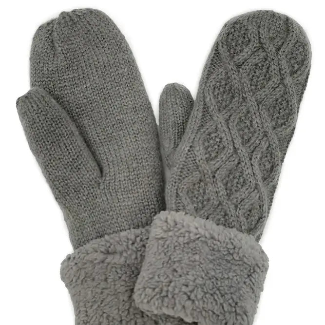 Cable Knit Sherpa Mittens