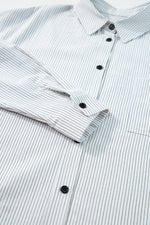 Pocketed Striped Collared Neck Long Sleeve Shirt