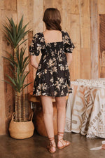 Floral Pleated Puff Sleeve Mini Dress