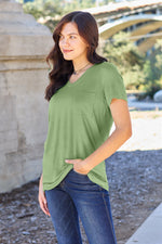 Bamboo Full Size  V-Neck Short Sleeve T-Shirt