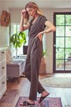 V-Neckline Relaxed Fit Side Pockets Jumpsuit