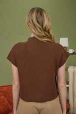 Mock Neck Pocket Detail Short Sleeve Knit Sweater