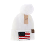 USA Chenille Patch Faux Fur Pom C.C Beanie