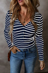 Striped V-Neck Long Sleeve Top