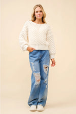 Bubble Textured Crew Neck Pullover Sweater