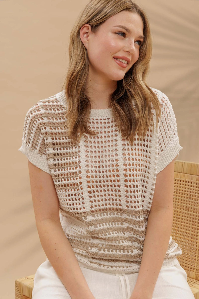 Multi Stripe Sheer Crochet Knit Top