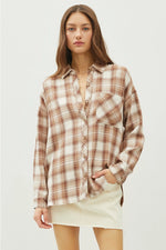 Mocha Plaid Flannel Long Sleeve Button Up Shirt