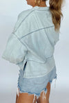 Slit Raw Hem Notched Denim Top