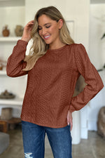 Textured Round Neck Long Sleeve Sweatshirt