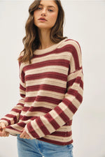Striped Crochet Knit Long Sleeves Sweater