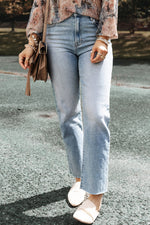 High Waist Straight Jeans with Pockets