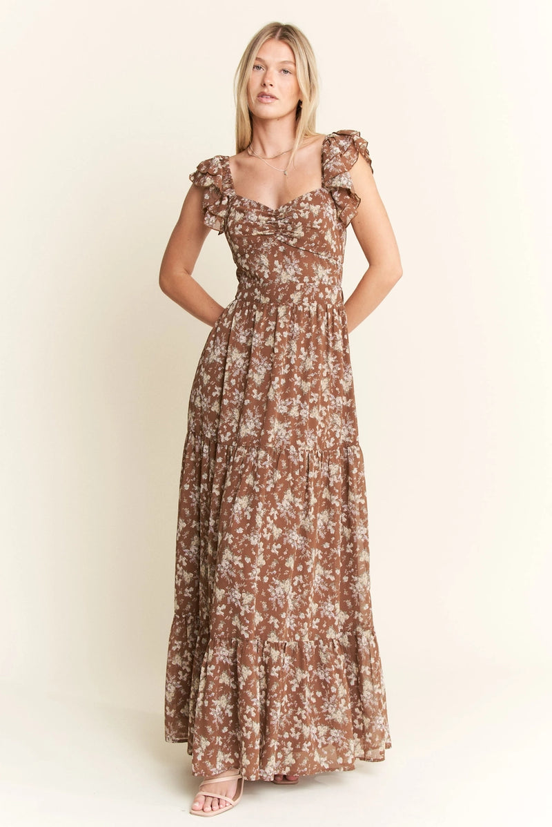 Ruffle Sleeve Tiered Maxi Dress