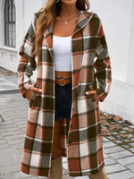 Plaid Long Sleeve Hooded Coat