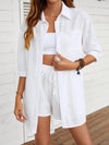 Dropped Shoulder Button Up Shirt and Shorts Set