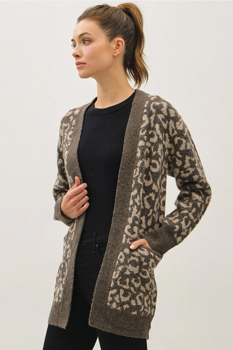 Leopard Jacquard Cardigan with Pockets