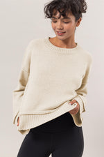 Round Neck Dropped Shoulder Ribbed Sweater