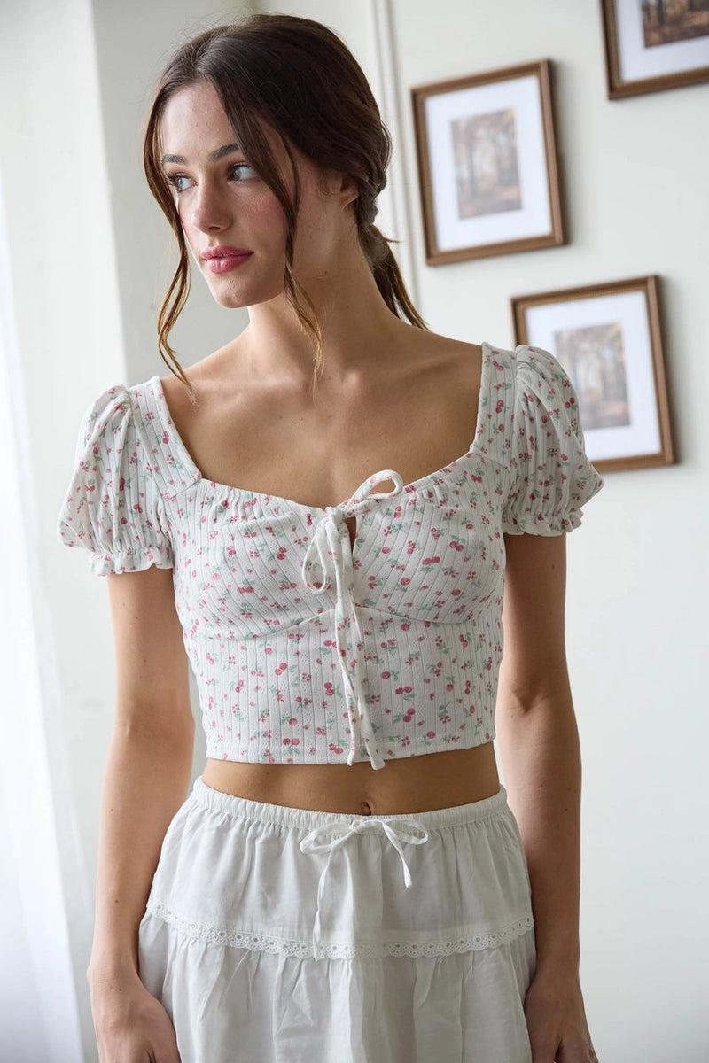 Floral Short Sleeve Knit Crop Top