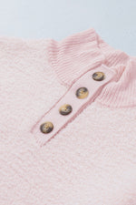 Button Detail Mock Neck Long Sleeve Sweater