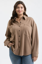 Plus Rib Knit Exposed Seam Button Up Top