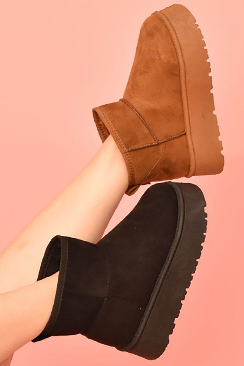 Suede Round Toe Platform Booties