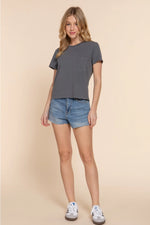 Short Sleeve Garment Dye Knit Top