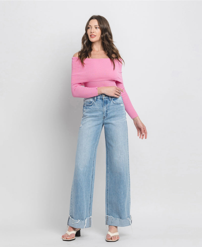 Vervet Super High Rise Cuff Baggy Wide Leg Jeans