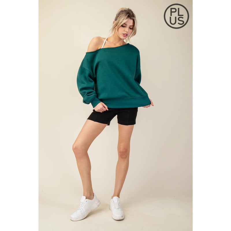 Plus Size French Terry Fleece Off Shoulder Top