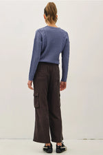 Tencel High Rise Drawstring Wide Leg Cargo Pants