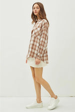 Mocha Plaid Flannel Long Sleeve Button Up Shirt
