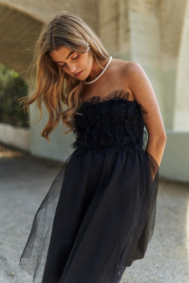 Mesh Ruffle Tube Top Swing Dress