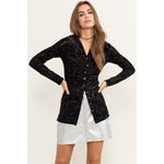 Certain To Charm Burnout Velvet Ruched Shirt