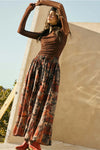 Floral-Print Drawstring Button-Front Maxi Skirt