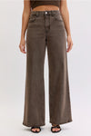 Cello Brown Washed High Rise Wide Leg Jeans