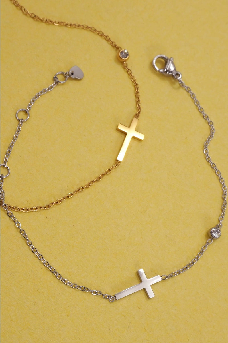 18K Stainless Steel Tarnish Free Cross Bracelet