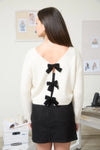 Back Velvet Bow Detail Knit Pullover Sweater