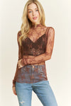 Mesh Lace High Neck Design Long Sleeve Fitted Top