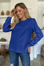 Textured Round Neck Long Sleeve Sweatshirt