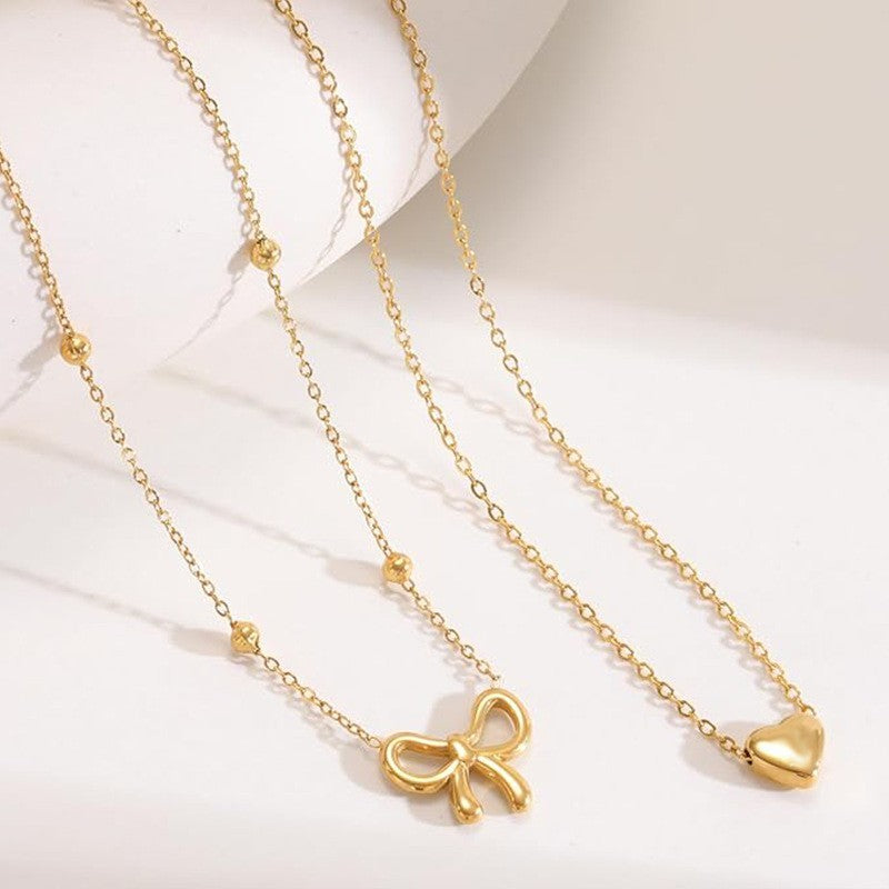 18K Stainless Steel Tarnish Free Bow Necklace