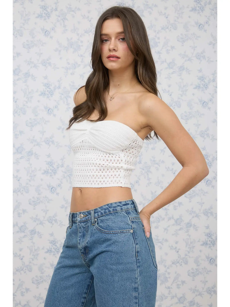 Strapless Crochet Knit Top