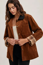 Corduroy Button Down Barn Coat Inner Plaid