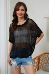 Openwork Round Neck Half Sleeve Knit Cover Up