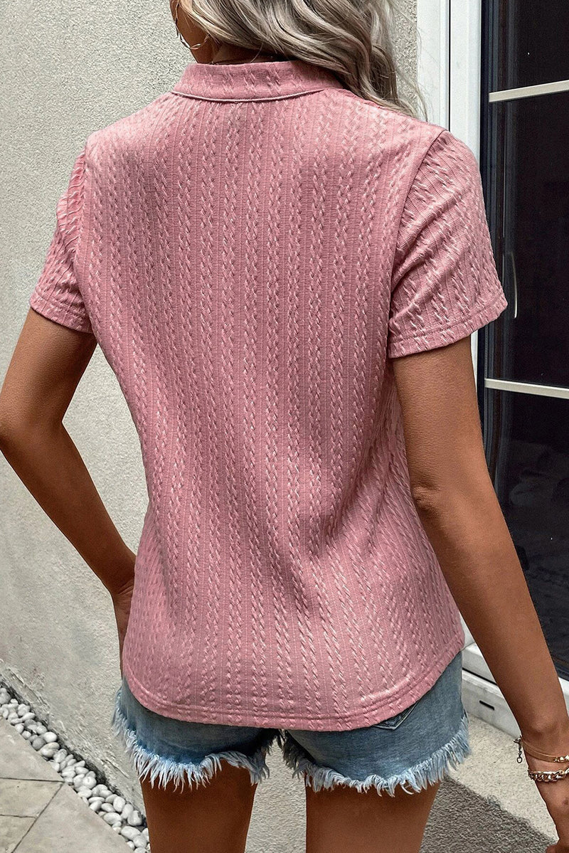 Textured Notched Short Sleeve T-Shirt