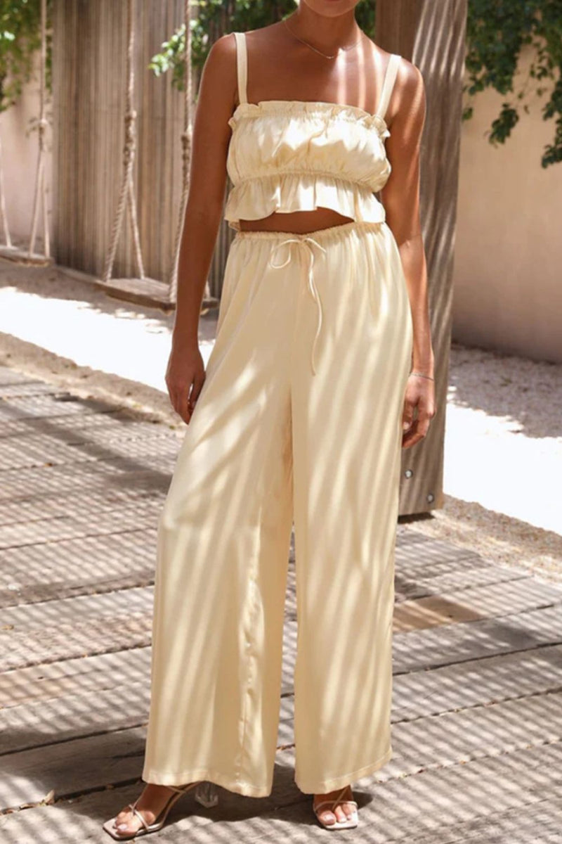 Ruffled Sleeveless Top and Wide Leg Pants Set