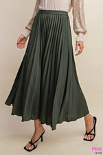 Plus Pleated Long Skirt with Elastic Waist Band